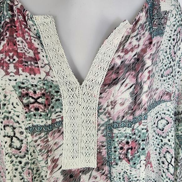 Haute Hippie Tribe Womens Top Medium Asymmetrical Bohemian Patchwork Bell Sleeve - Picture 6 of 11